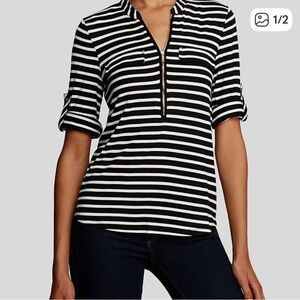 Calvin Klein - Black and White Striped Women's Top